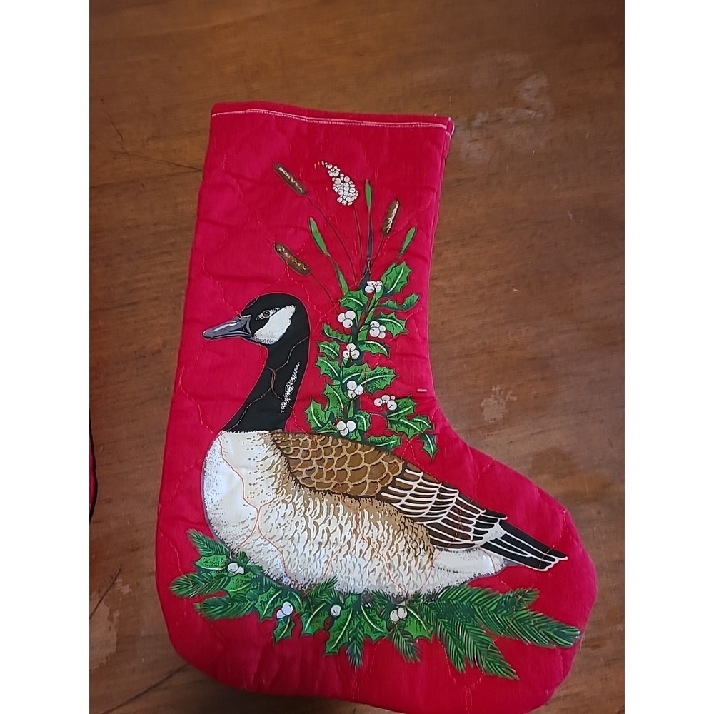 HANDMADE Christmas Stocking Colorful Duck Multicolored Quilted Fabric Mistletoe‎ - Picture 6 of 6